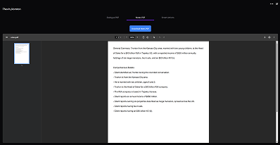 Note-taking interface with structured meeting summary and document preview