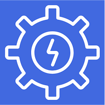 Blue gear icon with lightning bolt in center, representing automation or energy settings